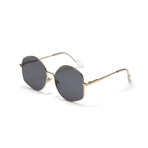 Oversized polygonal sunglasses with gold metal frame and dark grey lenses for men and women