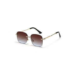 Frameless square gradient sunglasses with gold metal frame and sparkling crystal accents