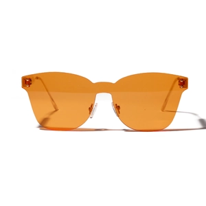 Modern rimless orange cat-eye sunglasses with gradient lenses and slim metal temples