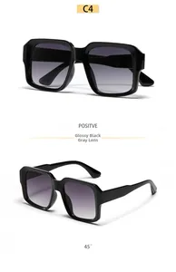 Detailed front and 45-degree angle views of glossy black square frame sunglasses