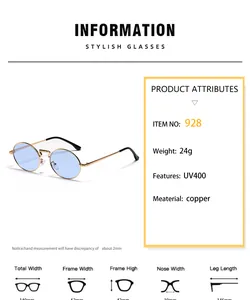 Detailed size chart for retro oval sunglasses featuring frame and lens dimensions