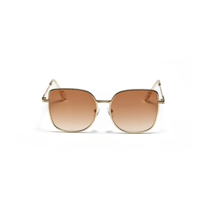 Oversized butterfly sunglasses with golden woven metal frame and brown gradient lenses