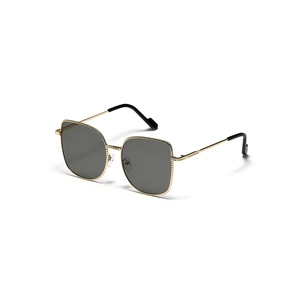 Oversized gold metal cat-eye sunglasses with twisted rope texture and dark grey lenses