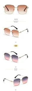 Detail of metal frame sunglasses with gradient lenses and circular temple accents