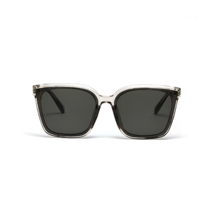 Square transparent grey frame sunglasses with dark grey UV protective lenses
