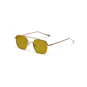 Lunettes de soleil carrées rétro avec monture or rose et verres jaunes translucides