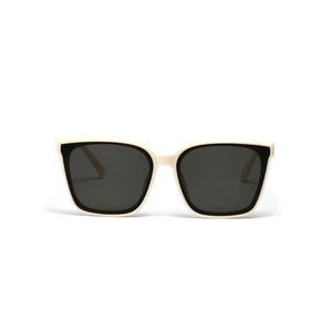Retro square cream white sunglasses with dark grey lenses and wide frames for men