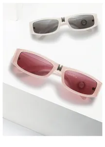 Detail shot of rectangular sunglasses inner temple showing size parameters 53-16-143