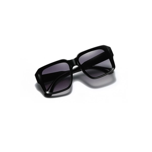 Classic large square black sunglasses with dark grey gradient lenses for men and women