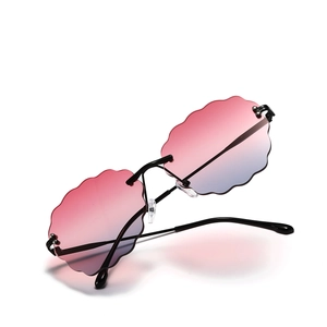 Cloud Shape Rimless Sunglasses For Women Fashion Wave Edge UV400 Protection Metal Temple Novelty Gradient Sun Glasses
