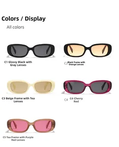 Collection of retro narrow square sunglasses in five colors including black and beige