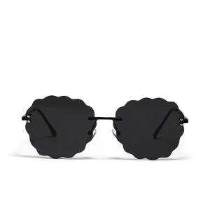 2024 Trendy rimless sunglasses with black wavy cloud lenses and slim metal frames