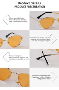 Detail view of gold metal punk sunglasses showing quality hinges and comfortable nose pads