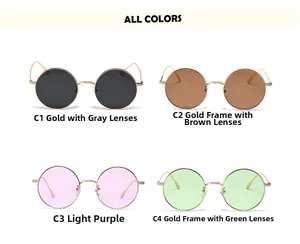 Quatre couleurs de lunettes de soleil rondes rétro en métal avec montures dorées