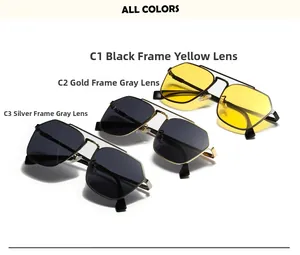 Close-up of aviator sunglasses in gold, silver, and black frames with color variations