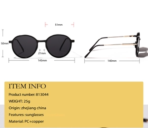 Detailed size specifications for vintage round sunglasses with 145mm frame width