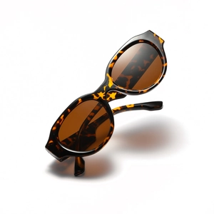 Retro tortoise shell oval sunglasses with dark brown lenses for men and women