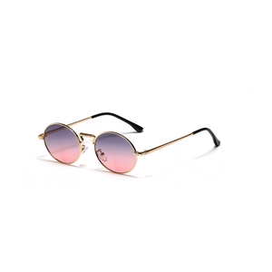 Retro round metal sunglasses with gold frame and purple gradient lenses for fashion