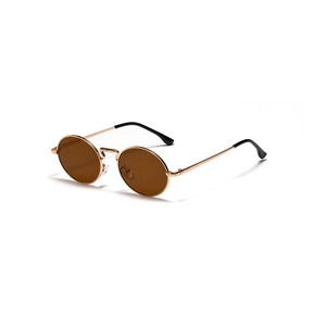 Classic round metal sunglasses with gold frame and brown lenses for a retro street style