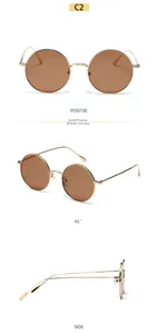 Vue sous trois angles de lunettes de soleil rondes vintage dorées avec verres teintés thé