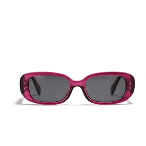 Retro rectangle sunglasses with pink translucent frame and dark lenses for men and women