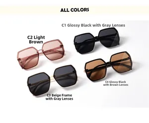 Detail view of multi-color oversized geometric square sunglasses with stylish rivet accents