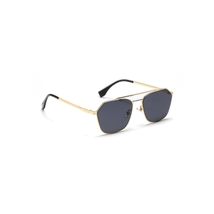 Golden double-bridge geometric aviator sunglasses with dark grey lenses for men and women