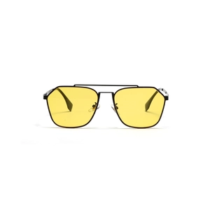 Retro pilot sunglasses with square metal frame and yellow translucent lenses for unisex style