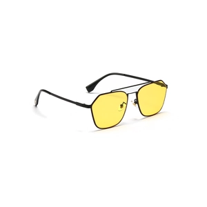 Retro double-bridge aviator sunglasses with yellow lenses and black metal octagonal frame