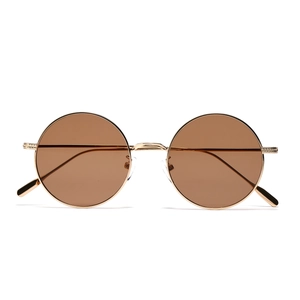 Lunettes de soleil rondes rétro avec monture dorée et verres teintés marron