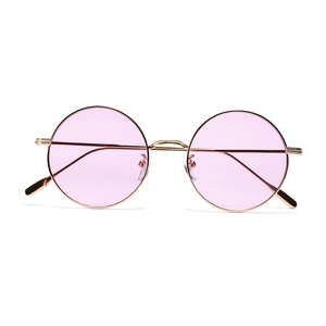 Lunettes de soleil rondes rétro avec verres roses et monture dorée pour un style vintage
