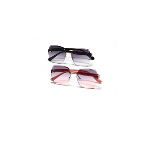 Rimless Polygon Sunglasses Women Men Vintage Diamond Cut Lenses Rivet Fashion UV400 Oversized Gradient Lens Shades