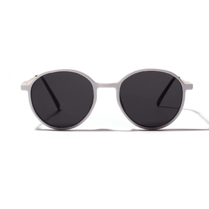 Classic round retro sunglasses with white frame and dark grey circular lenses