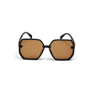 Retro oversized square sunglasses with black polygonal frame and brown lenses for style
