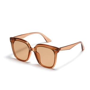 Ins style beige square sunglasses with amber translucent frames for men and women