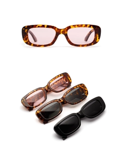 Detail view of retro rectangle tortoiseshell and black sunglasses with core specs