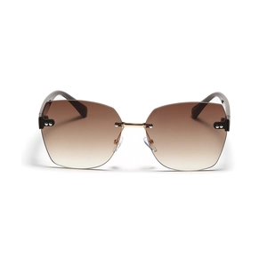 Modern rimless square sunglasses with brown gradient lenses and gold metal temples