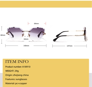 Tabla de tallas de gafas de sol cat eye sin montura con corte de diamante y metal