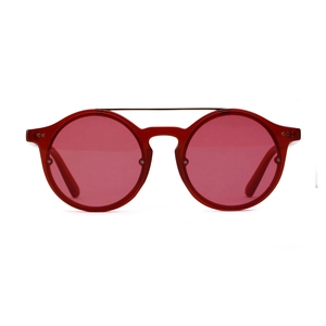 Retro round red translucent sunglasses with double-bridge metal frame for men and women