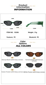 Dimensions détaillées des lunettes de soleil œil de chat rectangulaires avec monture épaisse en PC