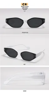 Vues multiples de lunettes de soleil œil-de-chat blanches avec monture géométrique moderne