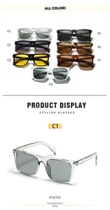 Detailed macro view showing multiple color variations of square oversized retro sunglasses