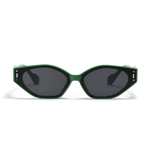 Lunettes de soleil cat-eye modernes avec monture vert et noir et rivets en argent