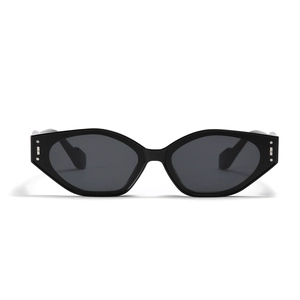 Lunettes de soleil rétro œil-de-chat carrées avec monture noire et détails argentés