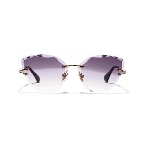 Gafas de sol cat-eye sin montura con lentes degradadas violetas y montura de metal dorado