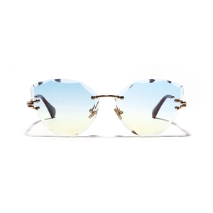 Gafas de sol de ojo de gato sin montura con lentes degradadas azul y amarillo