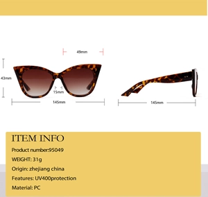 Detailansicht der Cateye Sonnenbrille mit Schildpattmuster, PC-Rahmenmaßen und UV400 Schutz
