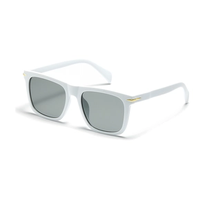 Square white frame sunglasses with gray lenses and gold arrow metal decorative accents