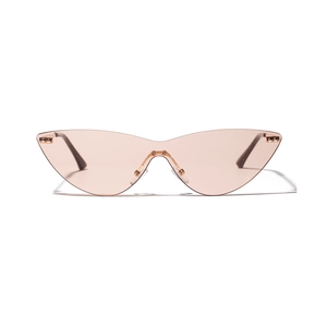 Frameless cat-eye sunglasses for women with pink transparent lenses and gold metal frame