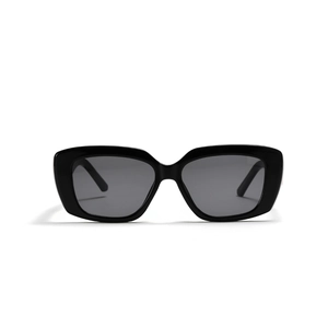 Retro quadratische Sonnenbrille in glänzendem Schwarz mit dunkelgrauen UV-Gläsern